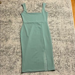 Green square neck midi dress with a split